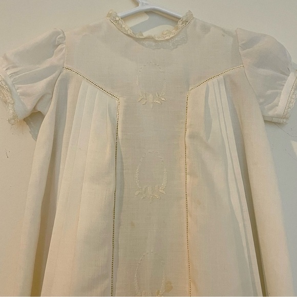 Vintage Heirloom Embroidered Beige Cotton Custom Made Gown Dress 2 piece set - Picture 1 of 12